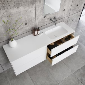 Pulcher Mood 160R Soft - Bathroom furniture 160x46 cm, Mathvid w/ SolidTec® sink
