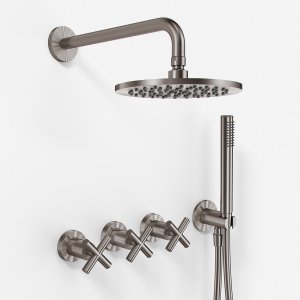 Fly Classic FBR704 S05 - Shower set Ø20 cm, Wall, PVD Brushed Steel