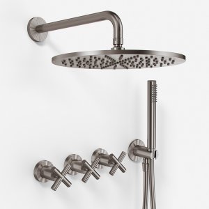 Fly Classic FBR704 S06 - Shower set Ø30 cm, Wall, PVD Brushed Steel