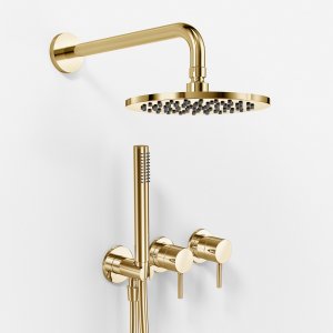 Semplice SBR801 S05 - Shower set, Rain DeLuxe Ø20 cm, Wall, Polished Brass Natural