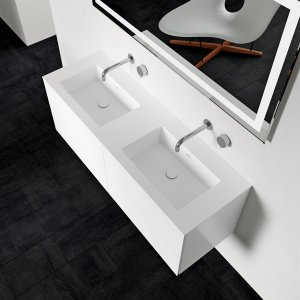 Block Soho 140D - Washstand 140x46, Mathvid w/ SolidTec® double sink